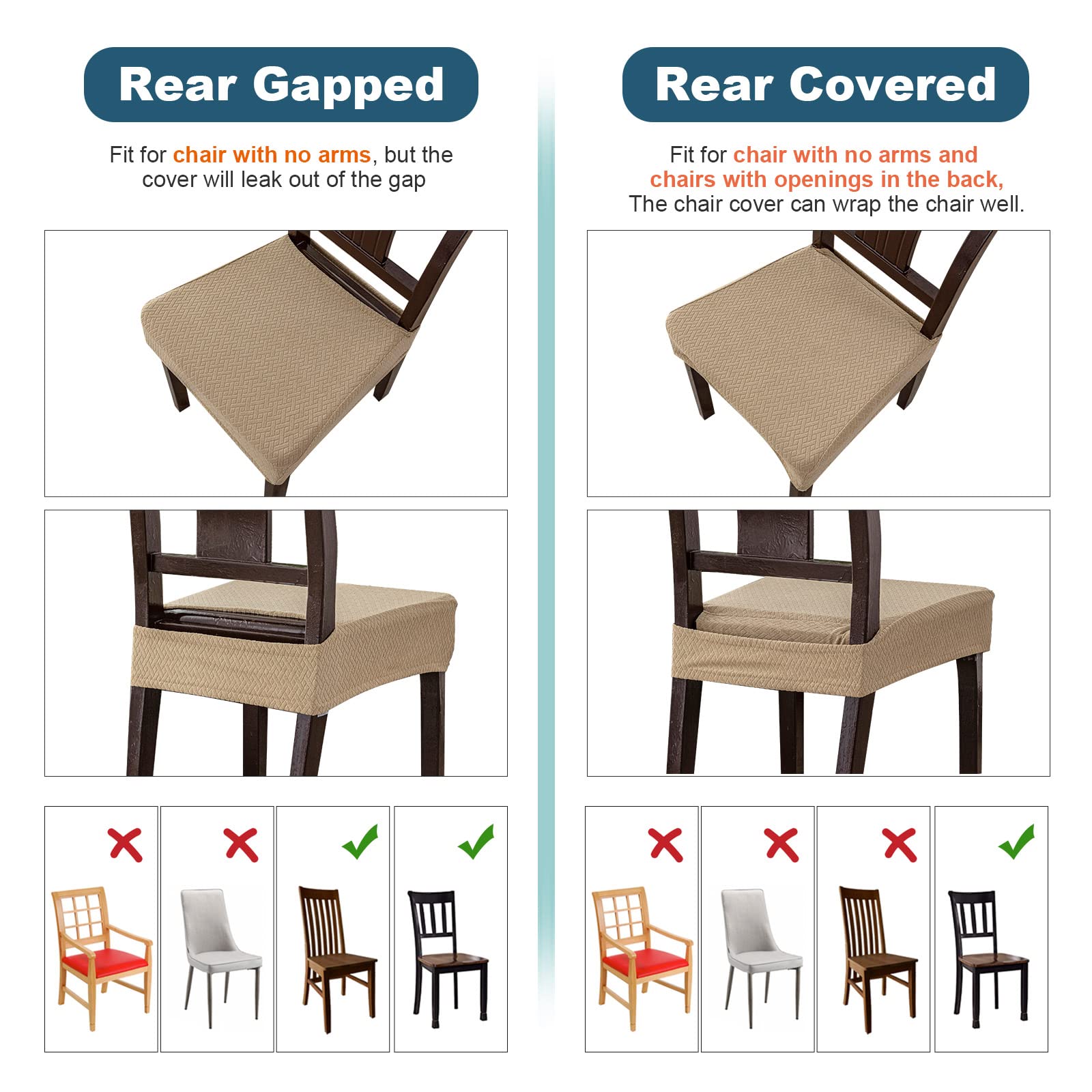 Genina Waterproof Seat Covers For Dining Room Chair Covers Waterproof Dining Chair Covers (4 Pcs-Rear-Gapped, Khaki)