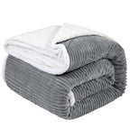Lbro2M Striped Sherpa Fleece Bed Blanket Twin Size, Super Soft Fuzzy Plush Warm Cozy Fluffy Microfiber Couch Throw Velvet Double Reversible Luxurious Blankets (65X90),Grey