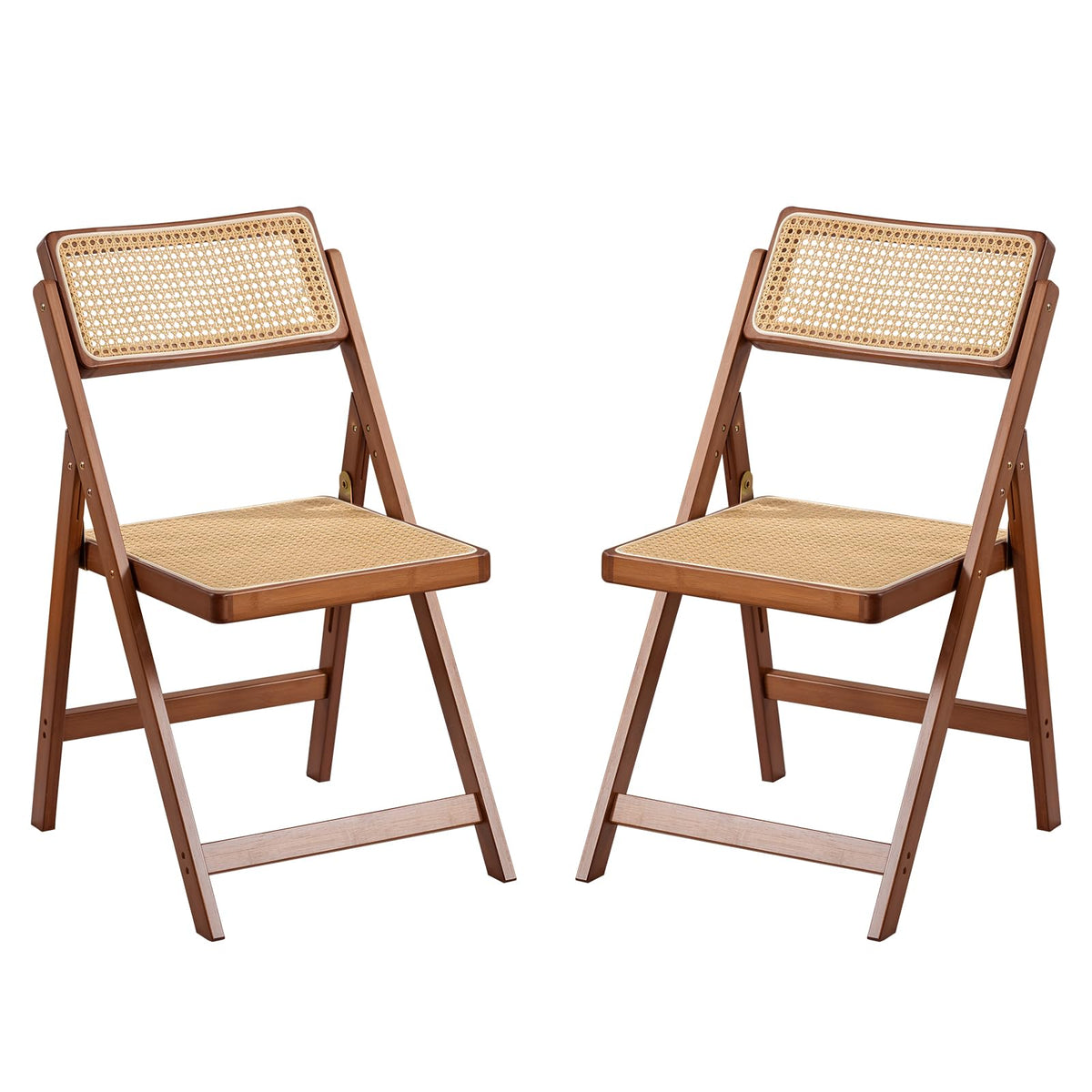 Furlide Rattan Folding Chairs, Modern Mid Century Dining Chairs Set Of 2, Outdoor Bamboo Chairs For Bedroom Living Room Reading