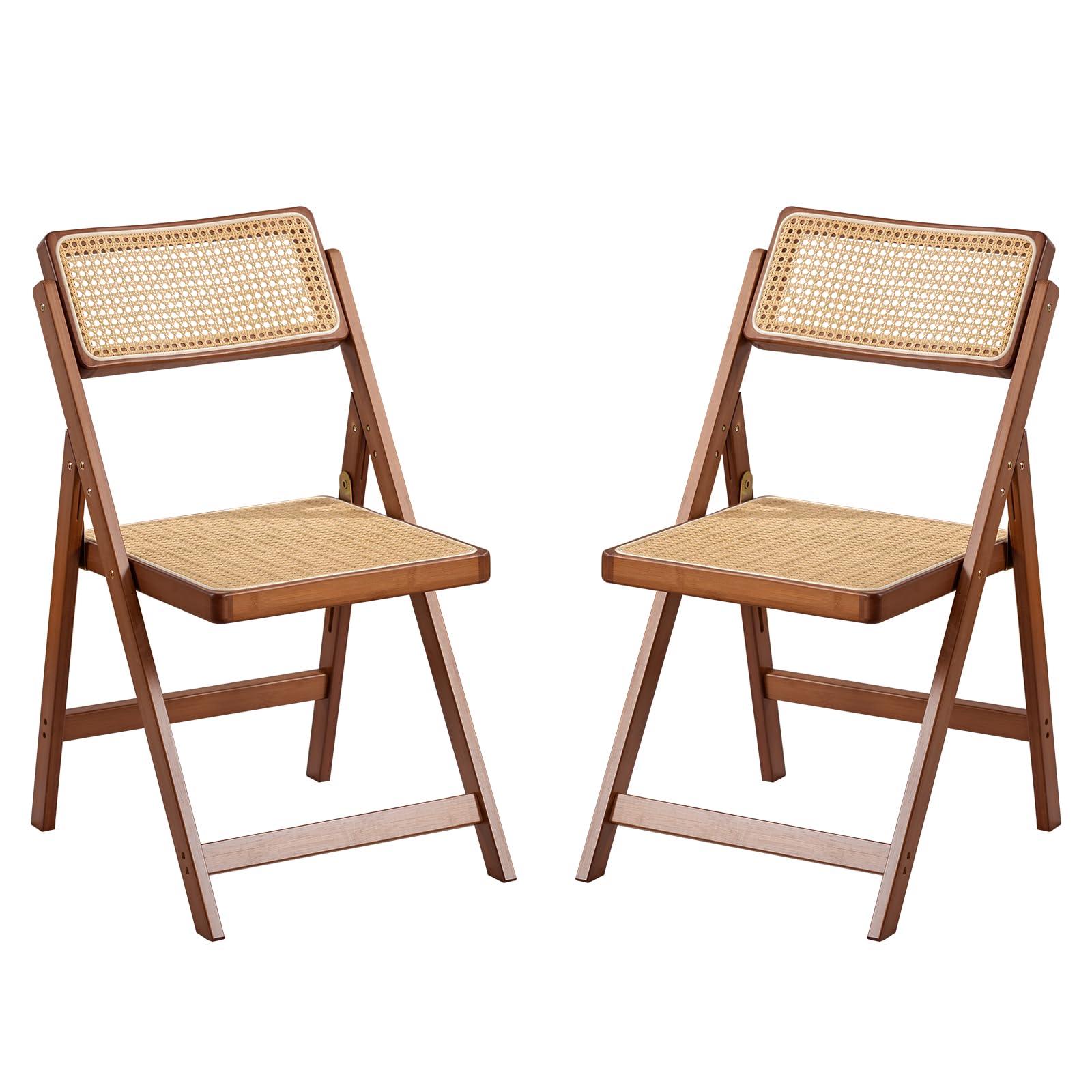 Furlide Rattan Folding Chairs, Modern Mid Century Dining Chairs Set Of 2, Outdoor Bamboo Chairs For Bedroom Living Room Reading