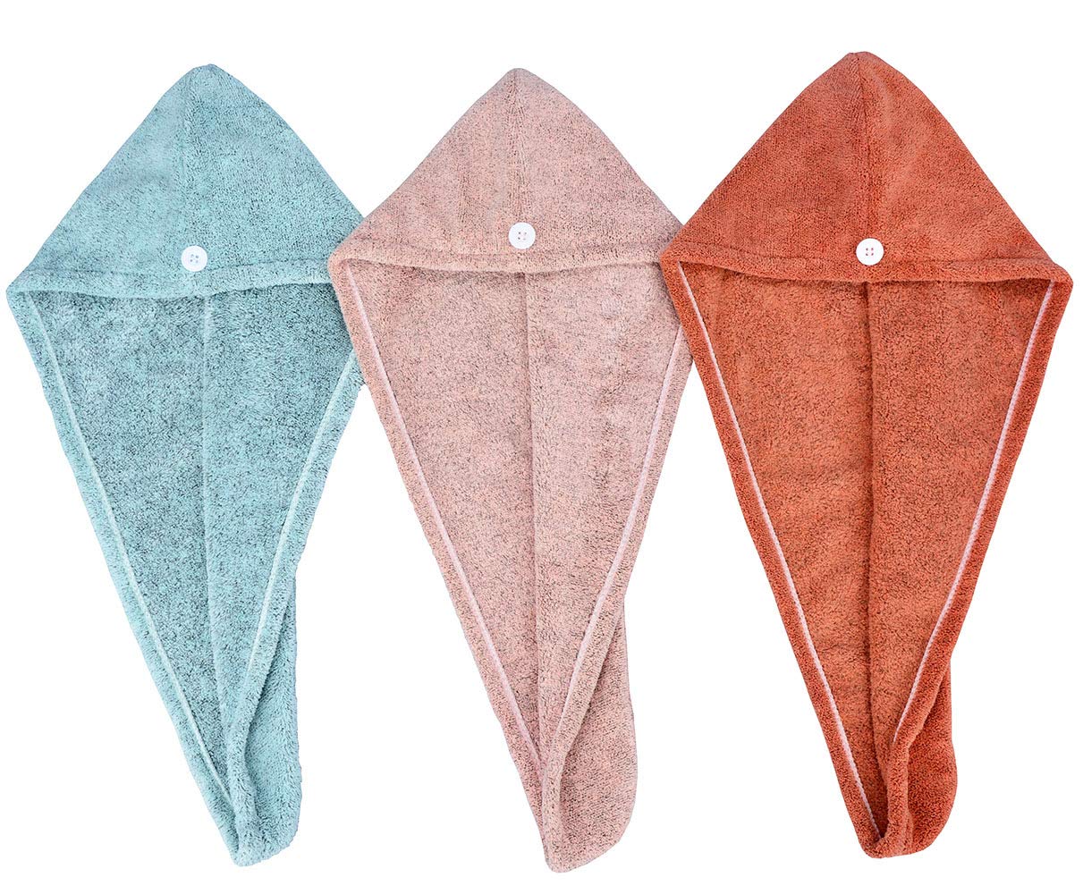 HOPESHINE Hair Towel Twist Microfiber Women's Soft Shower Towels for Curly Hair Turban Wrap Drying Cap Great Gift for Girls 3-Pa