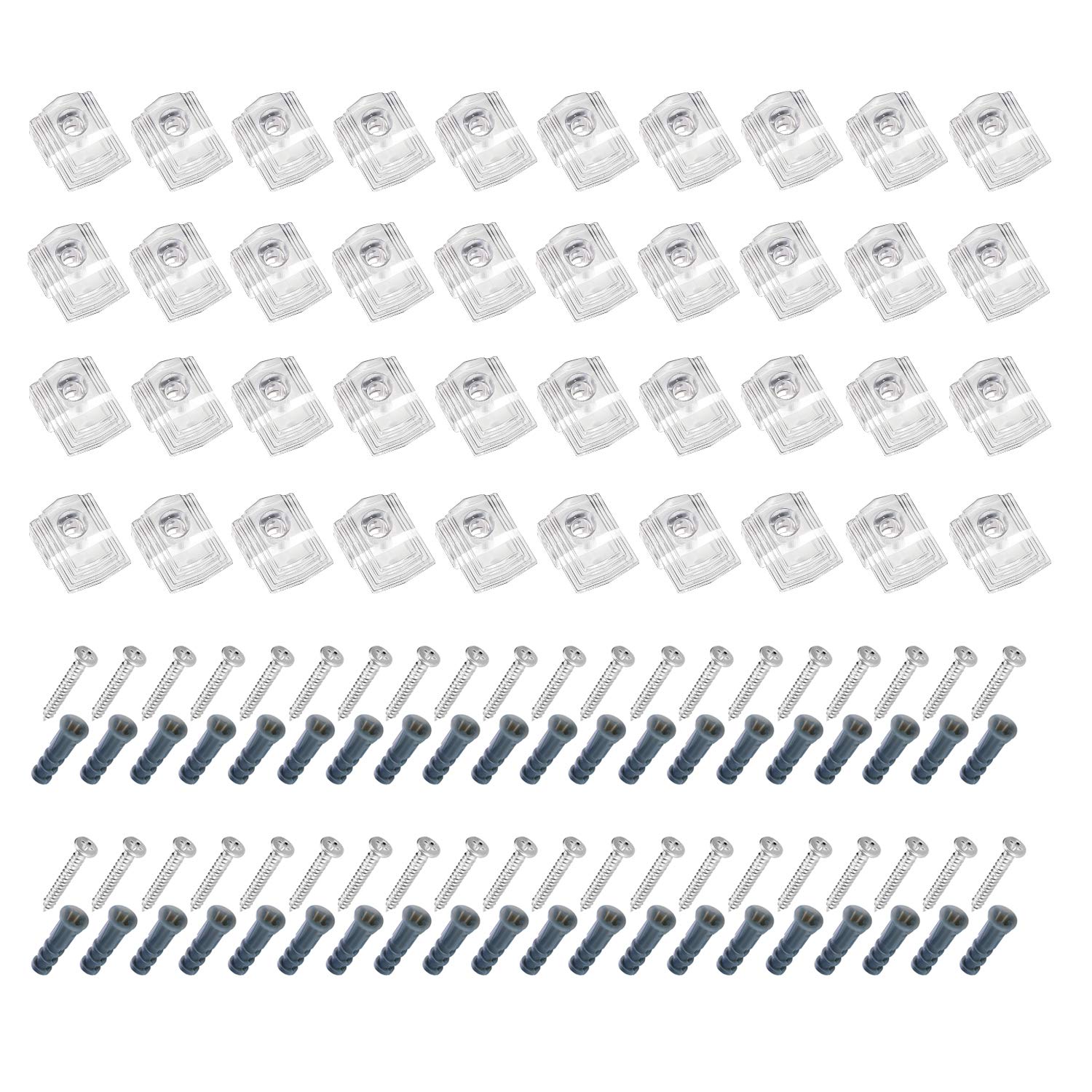 DGQ Pack of 40 Clear Plastic Mirror Holder Clips 1/4 Mirror Hanging Kit with Screw and Anchor for Wall