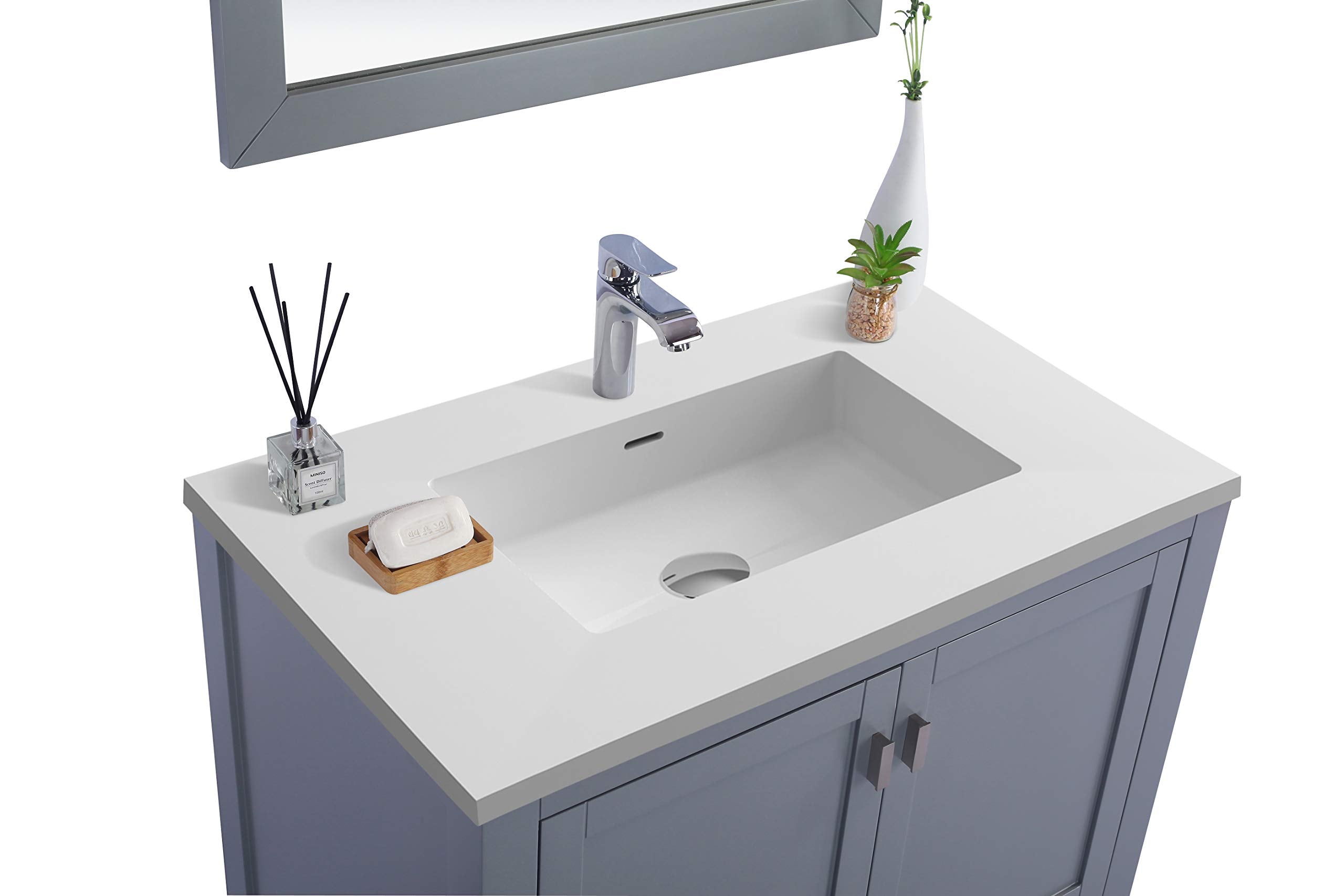 Laviva Wilson 36 - Grey Cabinet Matte White Viva Stone Solid Surface Countertop
