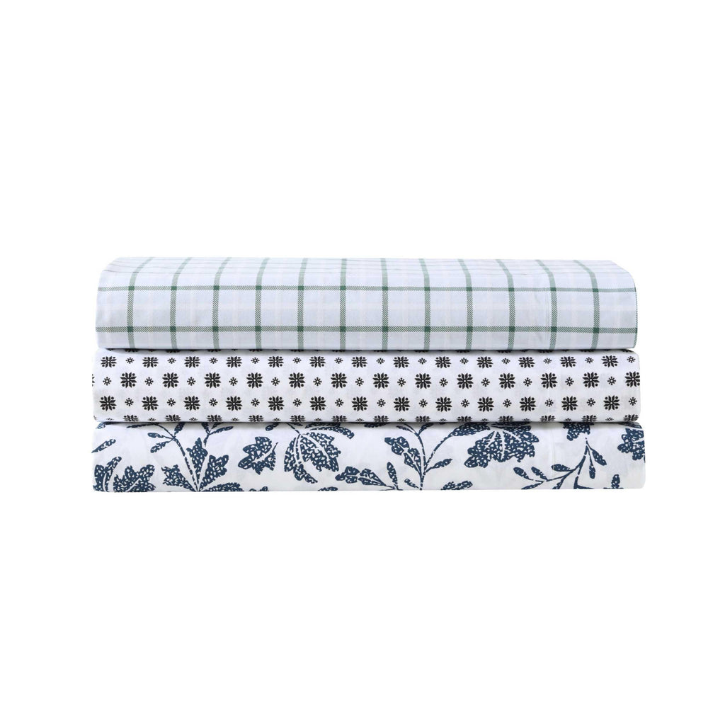 Eddie Bauer - King Sheet Set, Premium Cotton Percale Bedding Set, Floral Home Decor, Oeko-Tex Certified (Woodblock Floral Blue, King)