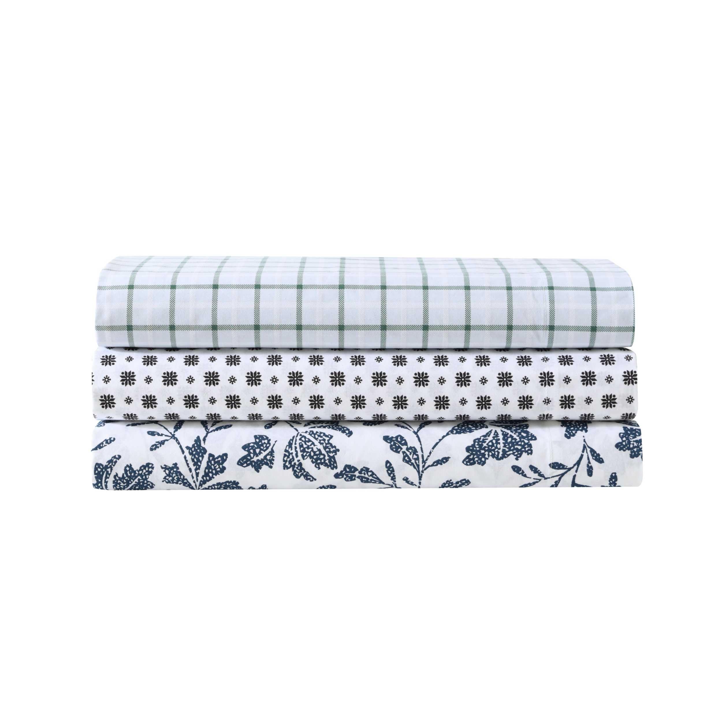 Eddie Bauer - King Sheet Set, Premium Cotton Percale Bedding Set, Floral Home Decor, Oeko-Tex Certified (Woodblock Floral Blue, King)