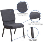 Flash Furniture Hercules Series 18.5''W Stacking Church Chair In Dark Gray Fabric - Silver Vein Frame