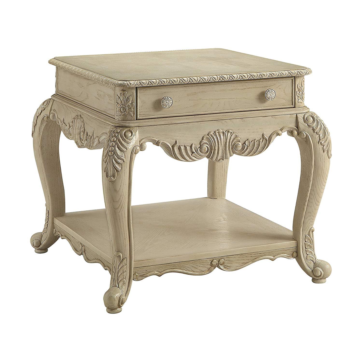 Benjara, Ivory Benzara Wooden End Table With Drawer And Open Shelf
