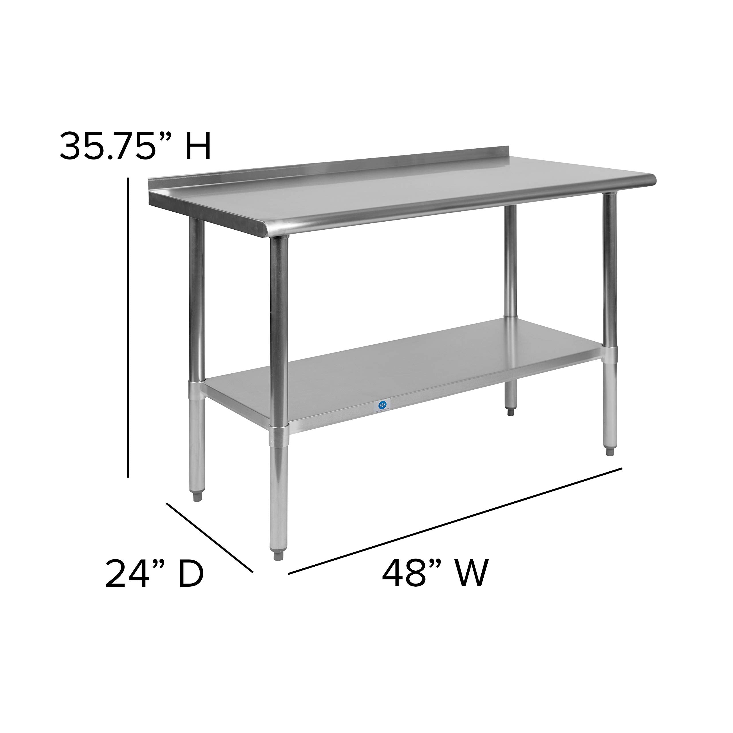 Flash Furniture Rawcliffe Stainless Steel 18 Gauge Prep And Work Table With 1.5' Backsplash And Undershelf - Nsf Certified - 48'W X 24'D X 36'H