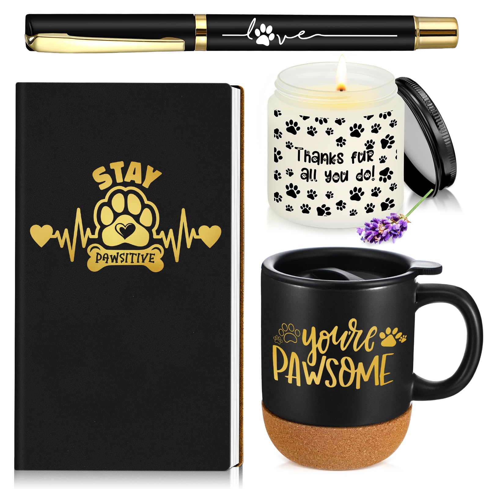 Sayglossy 4 Pcs Christmas Thank You Gifts Set for Vet Tech Veterinary Technician Week Gift Coffee Mug Scented Candle Notebook Pe