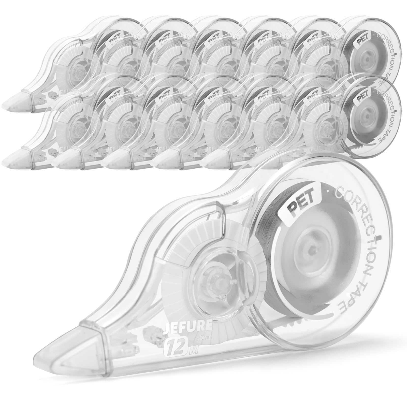Jefure 12 Pcs 39.4 Ft Correction Tape, Tear-Resistant Tape Bulk For School, Office, Note Taking, Journal (Tape Width 0.2 In, Cle