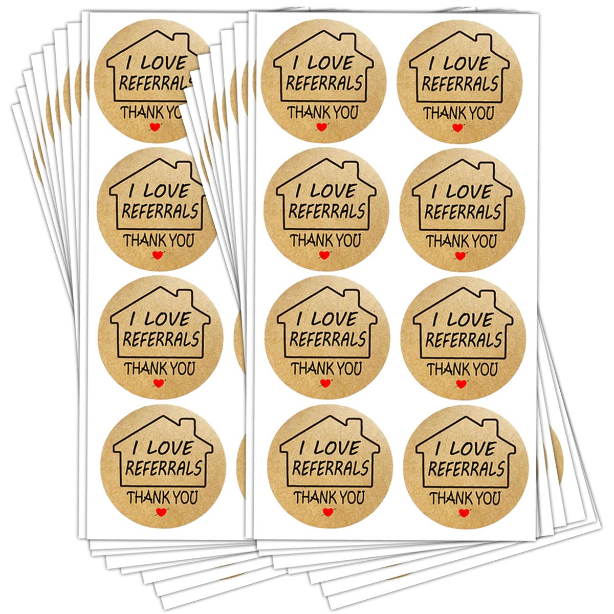 Youok Kraft I Love Referrals Stickers,1.5Inch House Shaped Natural Brown Kraft Real Estate Stickers For Small Business Estate Ag