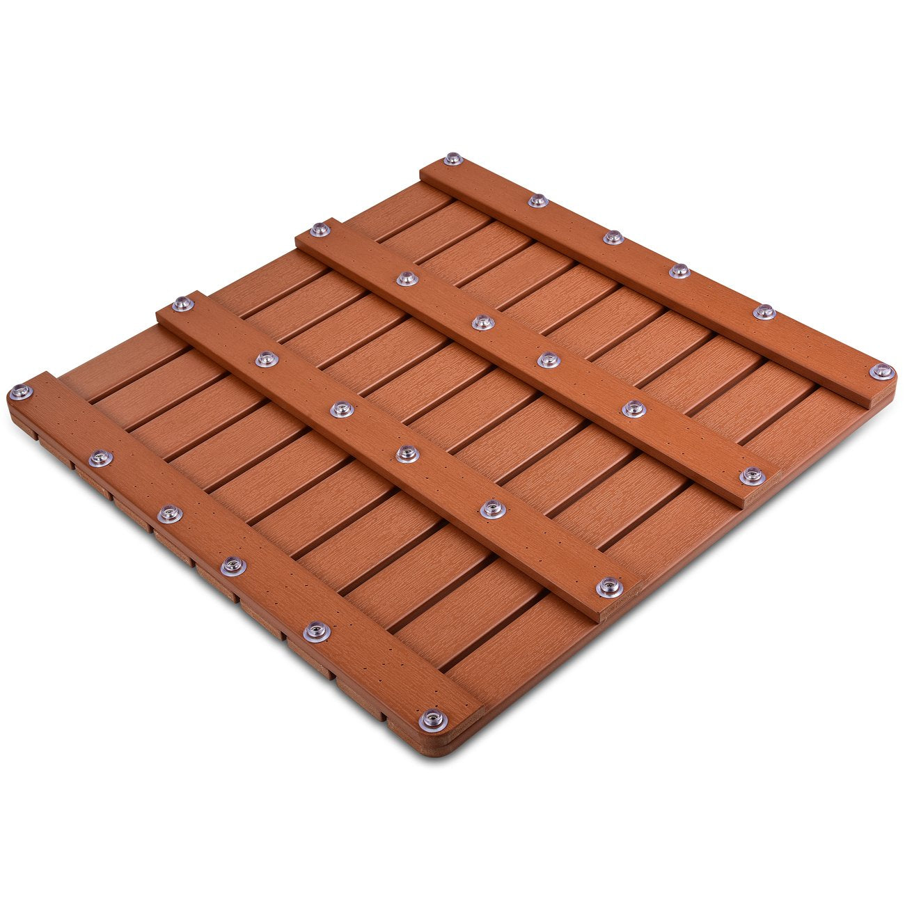 Heavy Duty Large Ps Wood Shower Mat - Non-Slip Bath Floor Mat With Drain Hole - Perfect For Textured & Smooth Surfaces - Durable