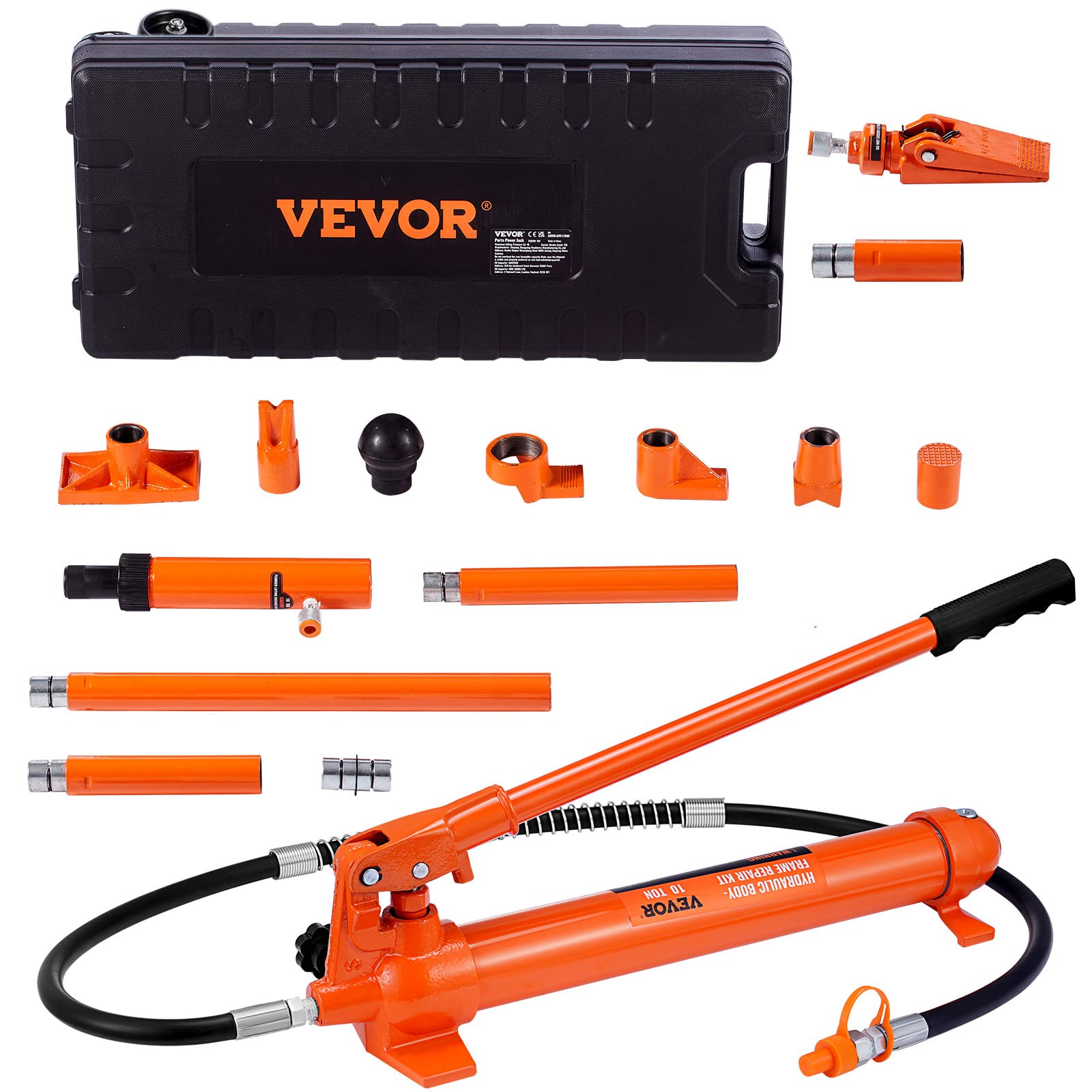 VEVOR 10 Ton Porta Power Kit, Hydraulic Ram with Pump, Car Jack with 4.6 ft/1.4 m Oil Hose, Bent Frame Repair Tool with Storage 