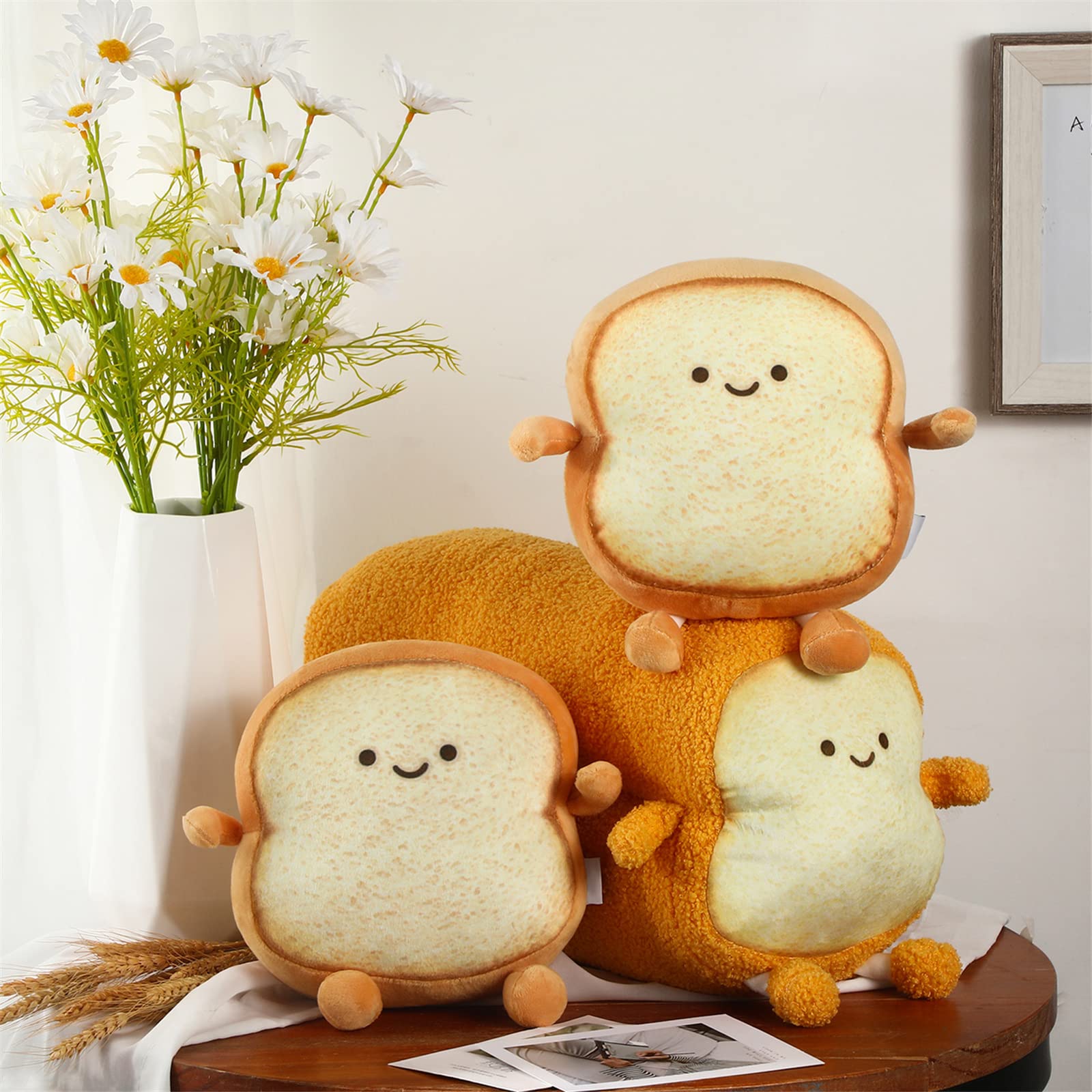 Yookeer 3 Pcs Valentine'S Day Decor Gifts Funny Toast Bread Pillows Kawaii Bread Stuffed Pillow Cute Toast Sliced Cushion Smile