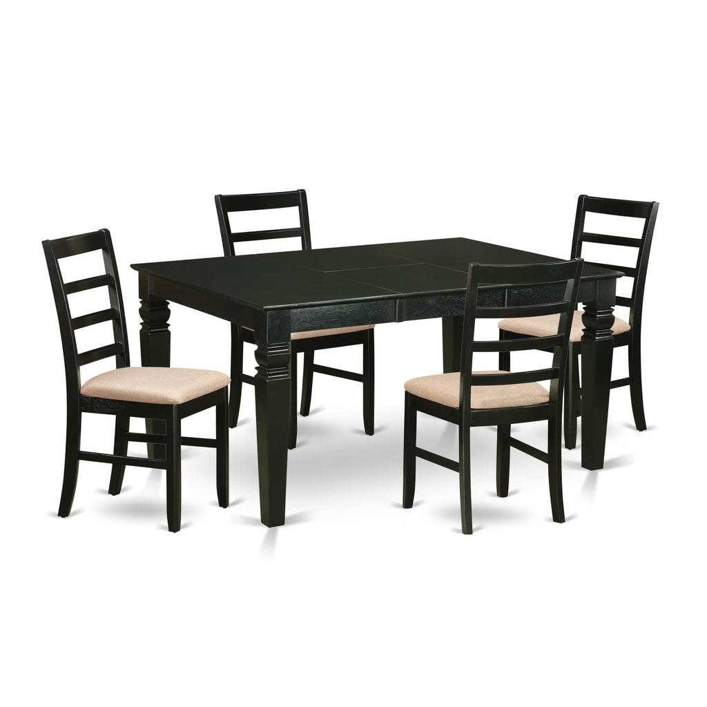 East West Furniture WEPF5-BLK-C 5 Piece Dining Room Furniture Set Includes a Rectangle Kitchen Table with Butterfly Leaf and 4 Linen Fabric Upholstered Chairs, 42x60 Inch, Black