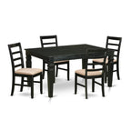 East West Furniture WEPF5-BLK-C 5 Piece Dining Room Furniture Set Includes a Rectangle Kitchen Table with Butterfly Leaf and 4 Linen Fabric Upholstered Chairs, 42x60 Inch, Black