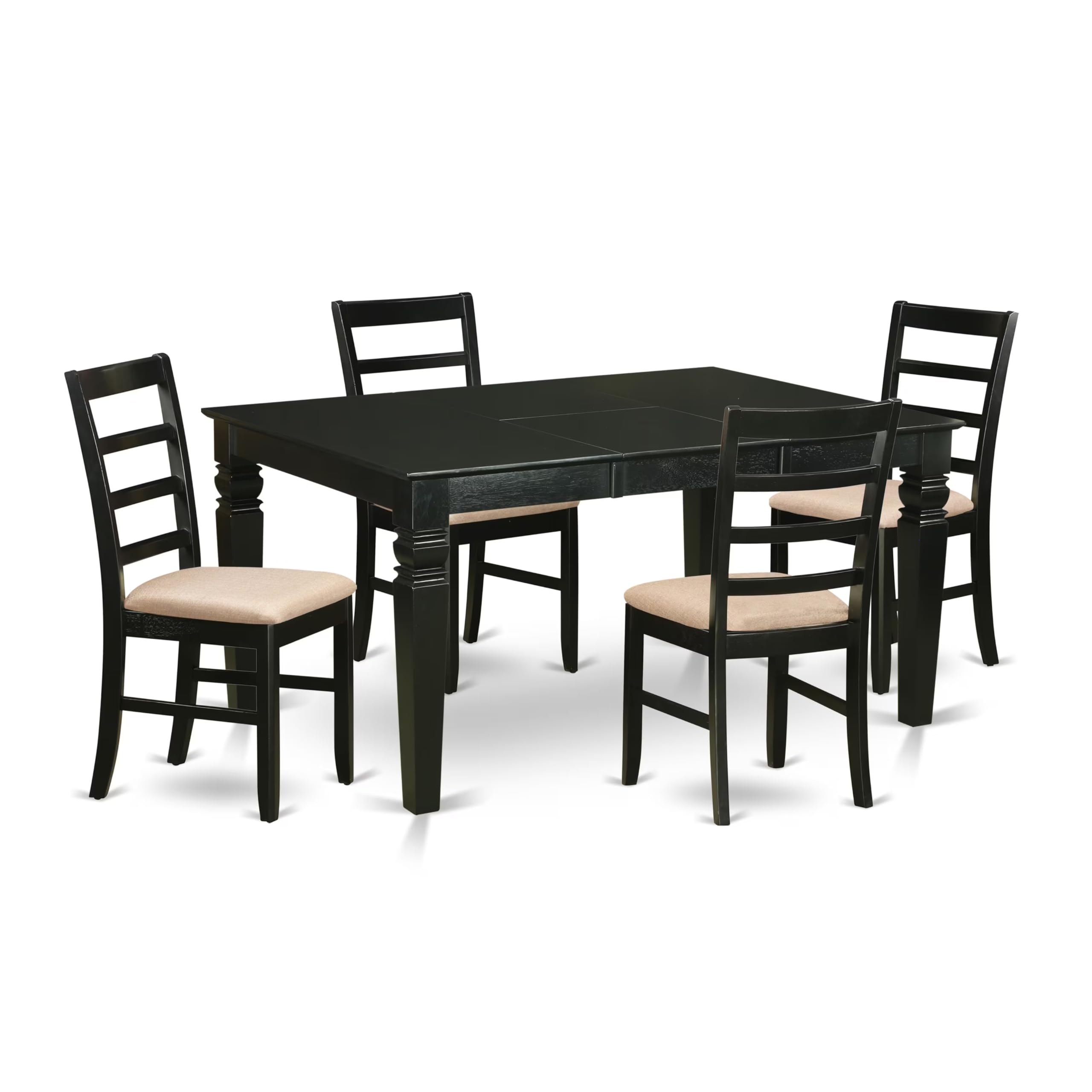 East West Furniture WEPF5-BLK-C 5 Piece Dining Room Furniture Set Includes a Rectangle Kitchen Table with Butterfly Leaf and 4 Linen Fabric Upholstered Chairs, 42x60 Inch, Black