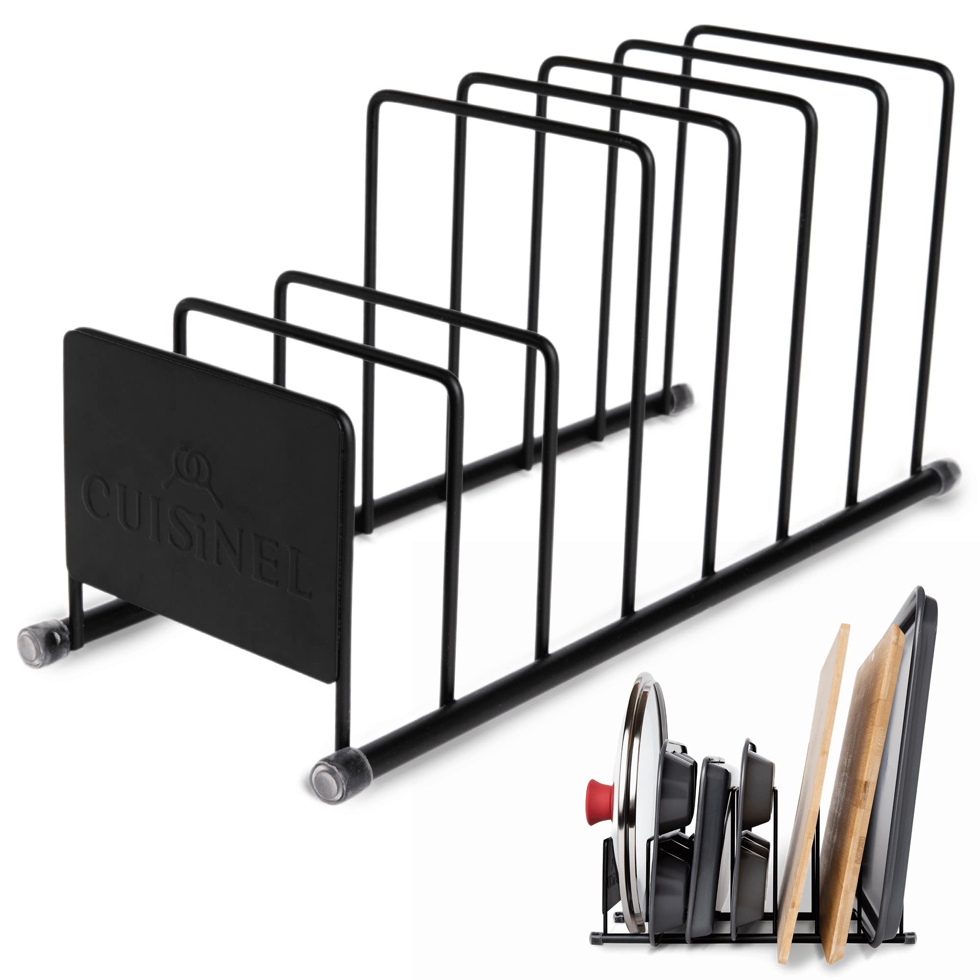 Cuisinel Pot Lid and Dish Organizer Rack - Matte Black Kitchen Storage/Organization Stand - 7-Tier Cabinet/Counter, Cookware, Po