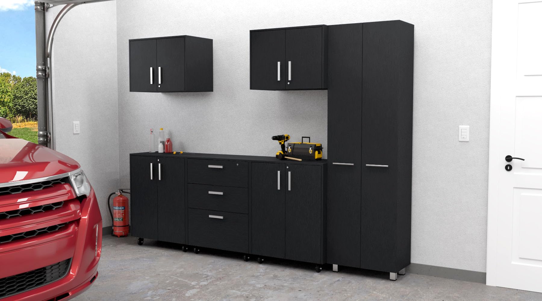 Tuhome Lima 6-Piece Garage Set with 2 Wall Cabinets, 2 Storage Cabinets, Drawer Base Cabinet and Pantry Cabinet, Black