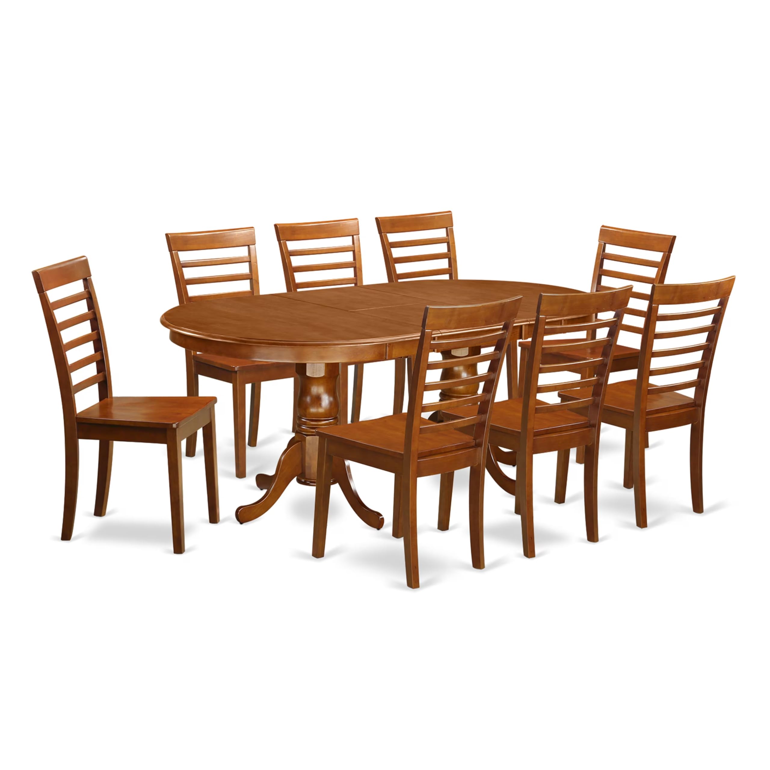 East West Furniture PLML9-SBR-W 9 Piece Dining Set Includes an Oval Dining Room Table with Butterfly Leaf and 8 Kitchen Chairs, 42x78 Inch, Saddle Brown