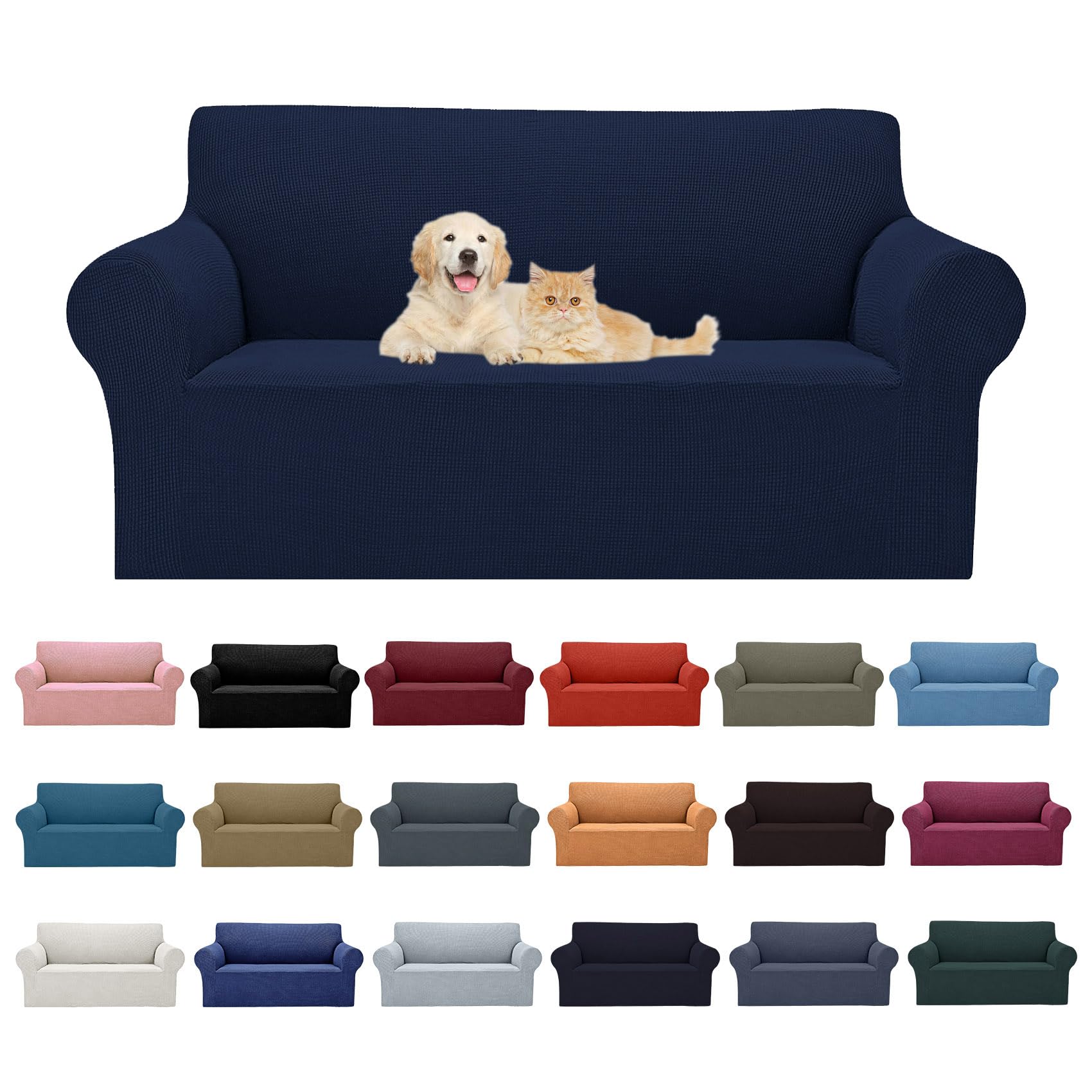 2025 New Stretch Loveseat Sofa Slipcovers Couch Cover For 2 Cushion Furniture Protector Sofa Covers With Elastic Bottom Jacquard Fabric Small Checks For Pets, Kids - Navy