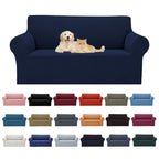 2025 New Stretch Loveseat Sofa Slipcovers Couch Cover For 2 Cushion Furniture Protector Sofa Covers With Elastic Bottom Jacquard Fabric Small Checks For Pets, Kids - Navy