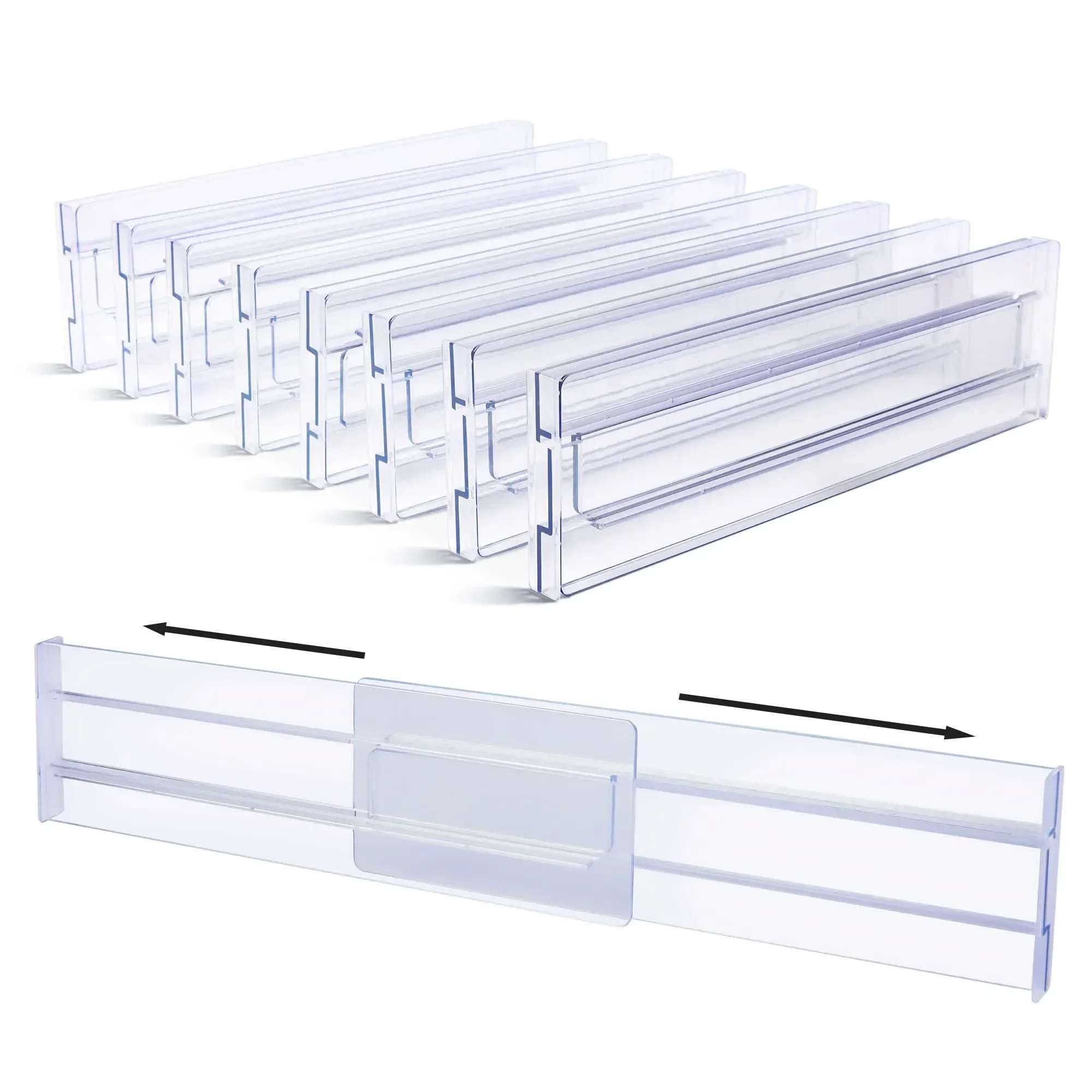 Adjustable Kitchen Drawer Organizers & Dividers  8 Pack Clear Plastic Storage Separators For Utensils, Cutlery, & More