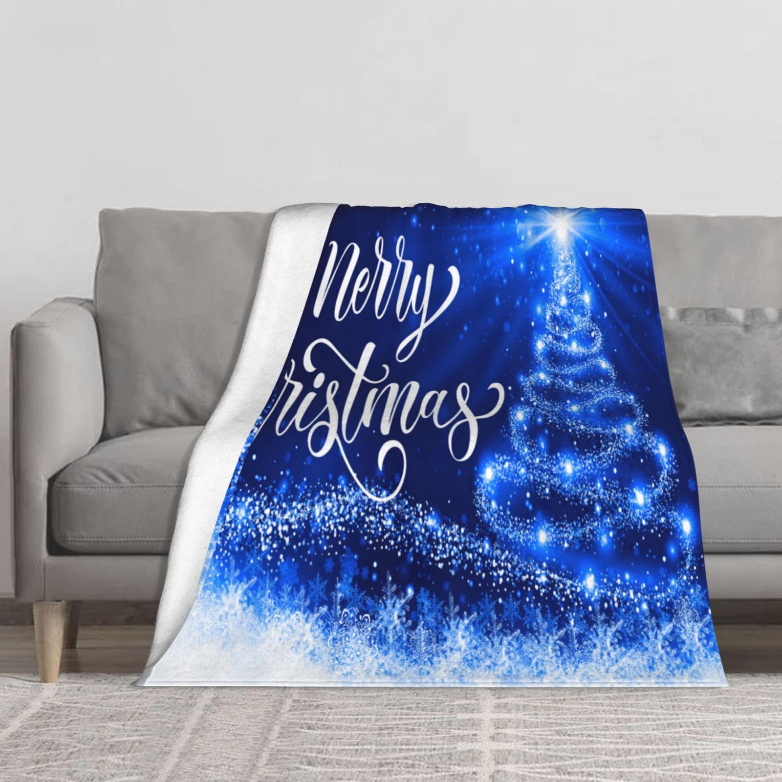 Throw Blanket Merry Christmas Blue Snow Tree Bed 50 X 60 Inch Soft Lightweight Fluffy Warm For Sofa Couch All Seasons Cozy Cover