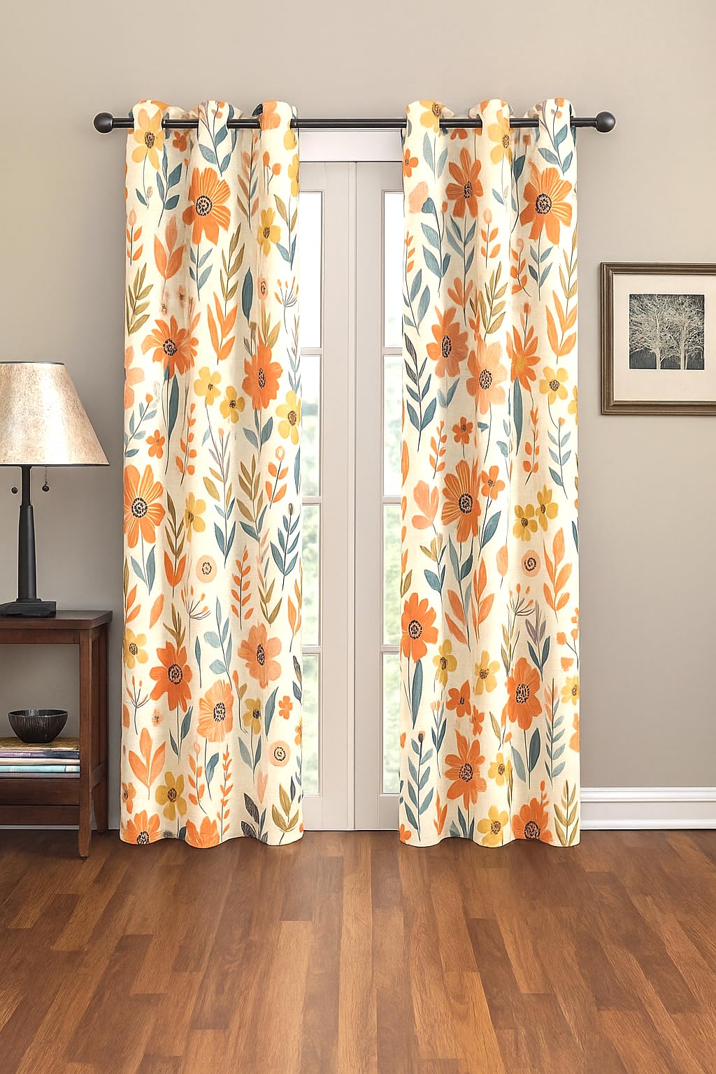 Amazon Brand  Umi Super Soft Brushed Microfiber Cotton Long Sheer Door Floral Curtains,48X108(Inches) 9 Feet,Living Room,Gromme
