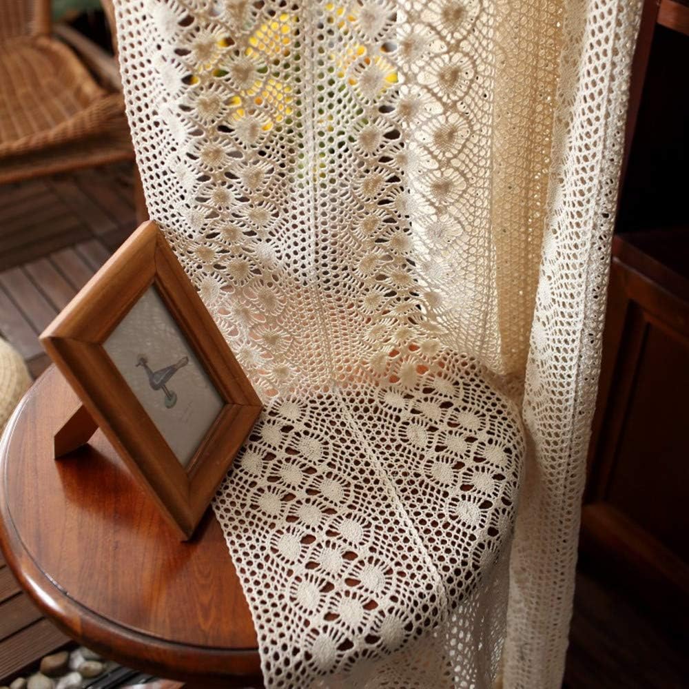 Yunsurey Rustic Crochet Curtains For Living Room Farmhouse Knitted Cotton Curtain Panels For Home Decor Room Divider Rod Pocket