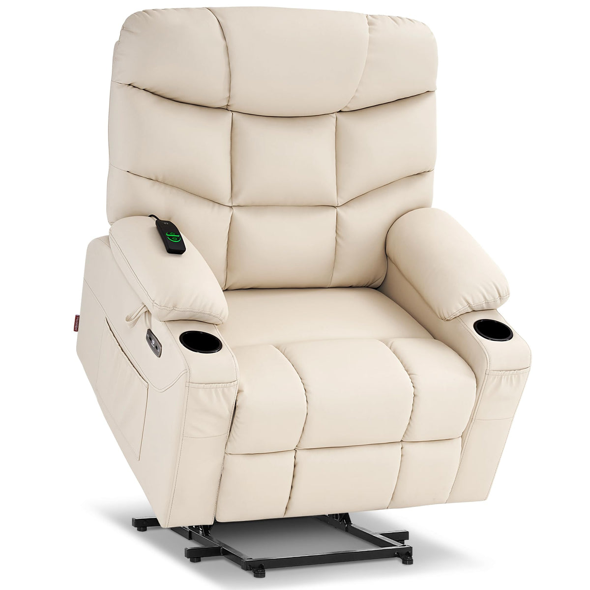Mcombo Power Lift Recliner Chair With Extended Footrest For Big Elderly People, Faux Leather R7289 (Cream White, Medium-Wide)