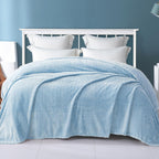 Exclusivo Mezcla Light Blue Fleece King Size Blanket For Bed, 90X104 Inches Soft Cozy 3D Decorative Jacquard Flannel Blankets, L