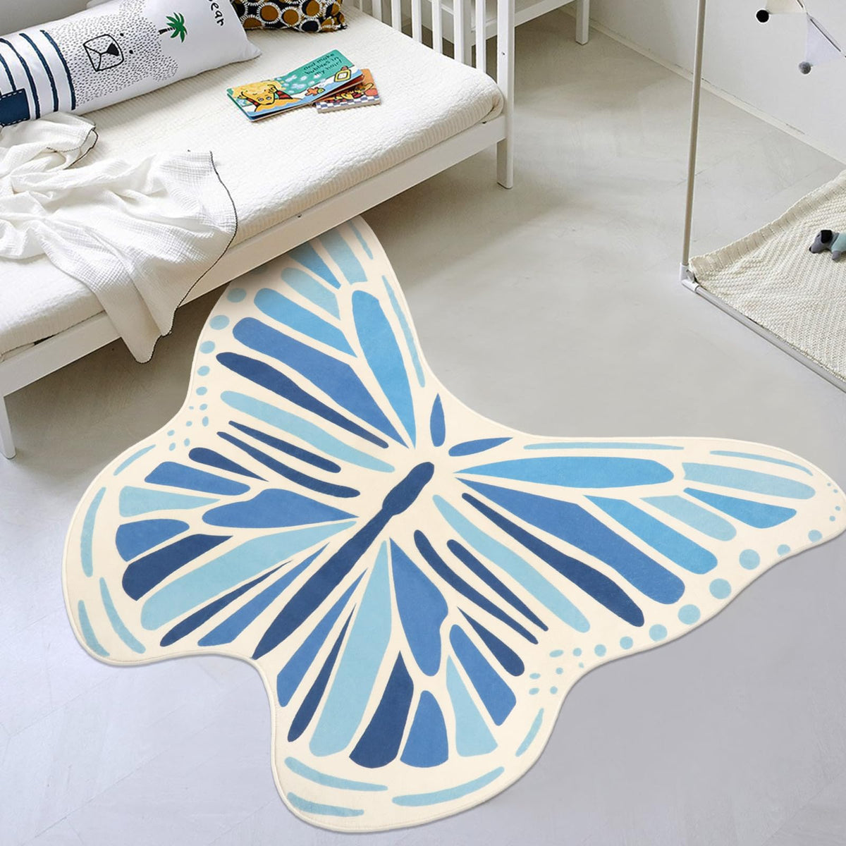 Lukinbox Butterfly Kids Rug For Girls Bedroom, Blue Washable Nursery Rugs, Soft Kids Area Rug Non Slip Play Mat Carpet For Playr