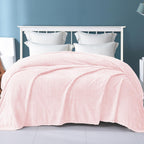 Exclusivo Mezcla Light Pink Fleece Twin Size Blanket For Bed, 90X66 Inches Soft Cozy 3D Decorative Jacquard Flannel Blankets, Li
