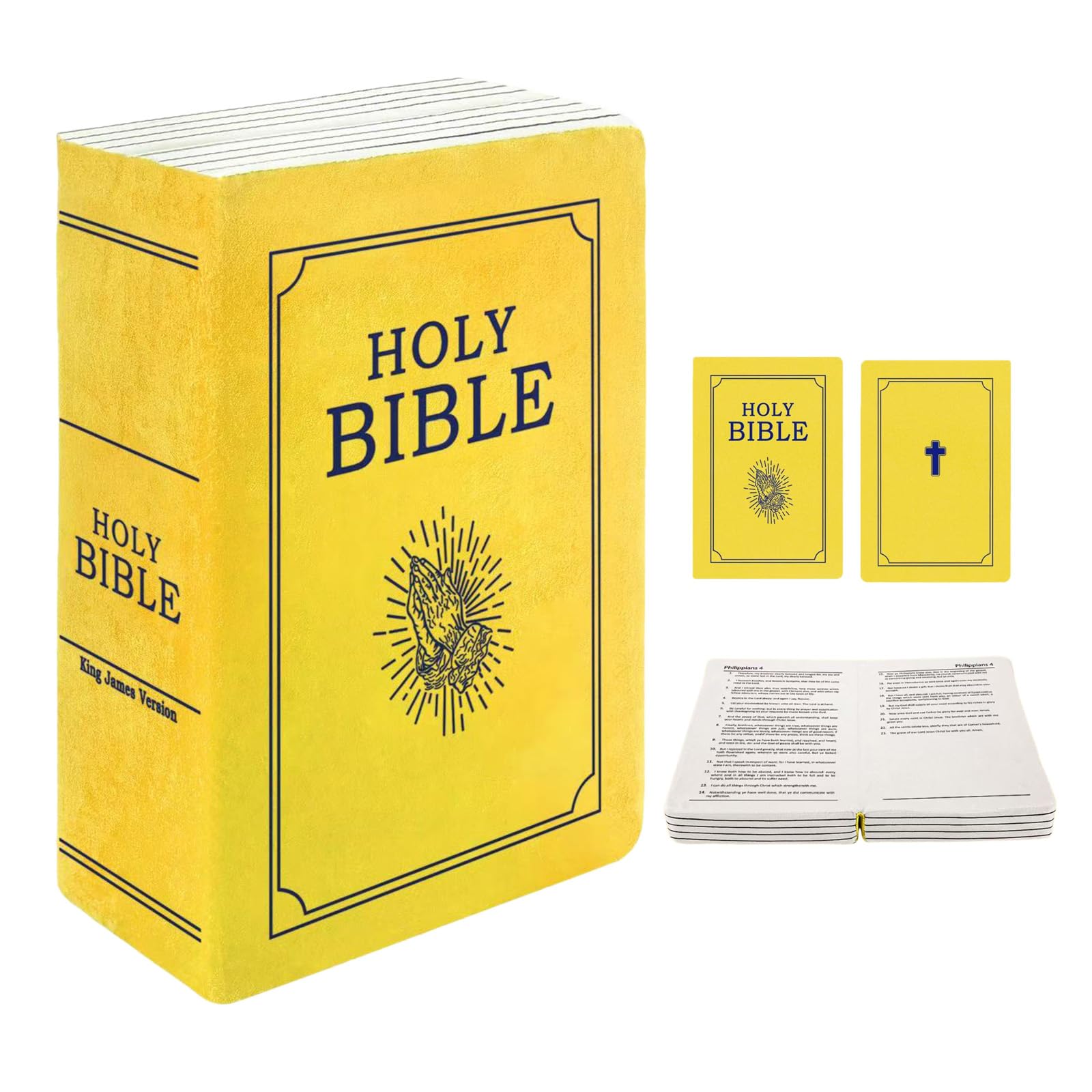 The Holy Bible Pillow Plush- Book Shape, Openable, Cozy Faith Bible Pillow Christian Bible Verse Pillow (Yellow)