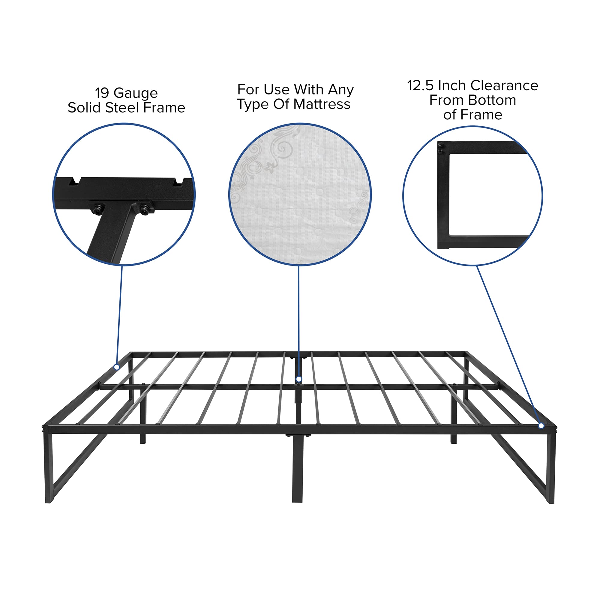Flash Furniture Louis 14 Inch Metal Platform Bed Frame with 12 Inch Memory Foam Pocket Spring Mattress in a Box (No Box Spring Required) - Full