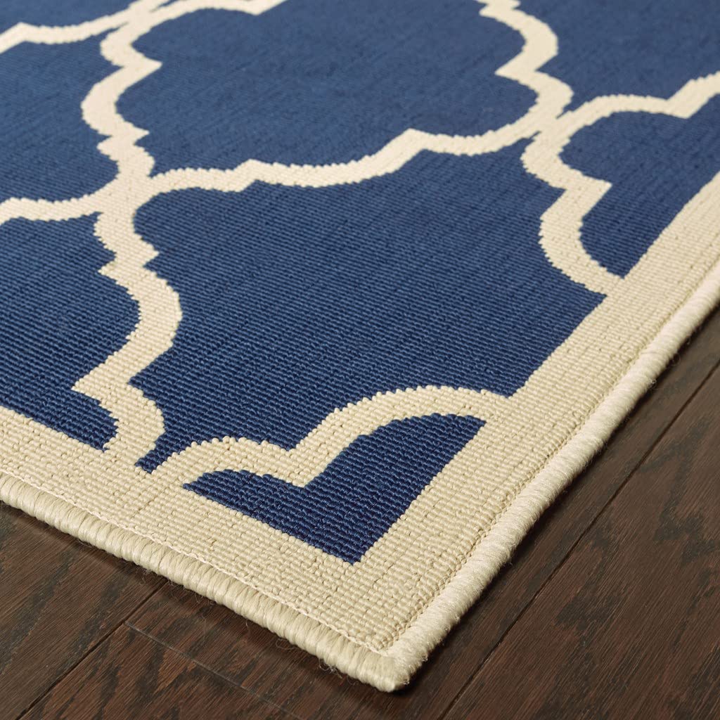 HomeRoots Polypropylene 4’x6’ Blue and Ivory Trellis Indoor Outdoor Area Rug