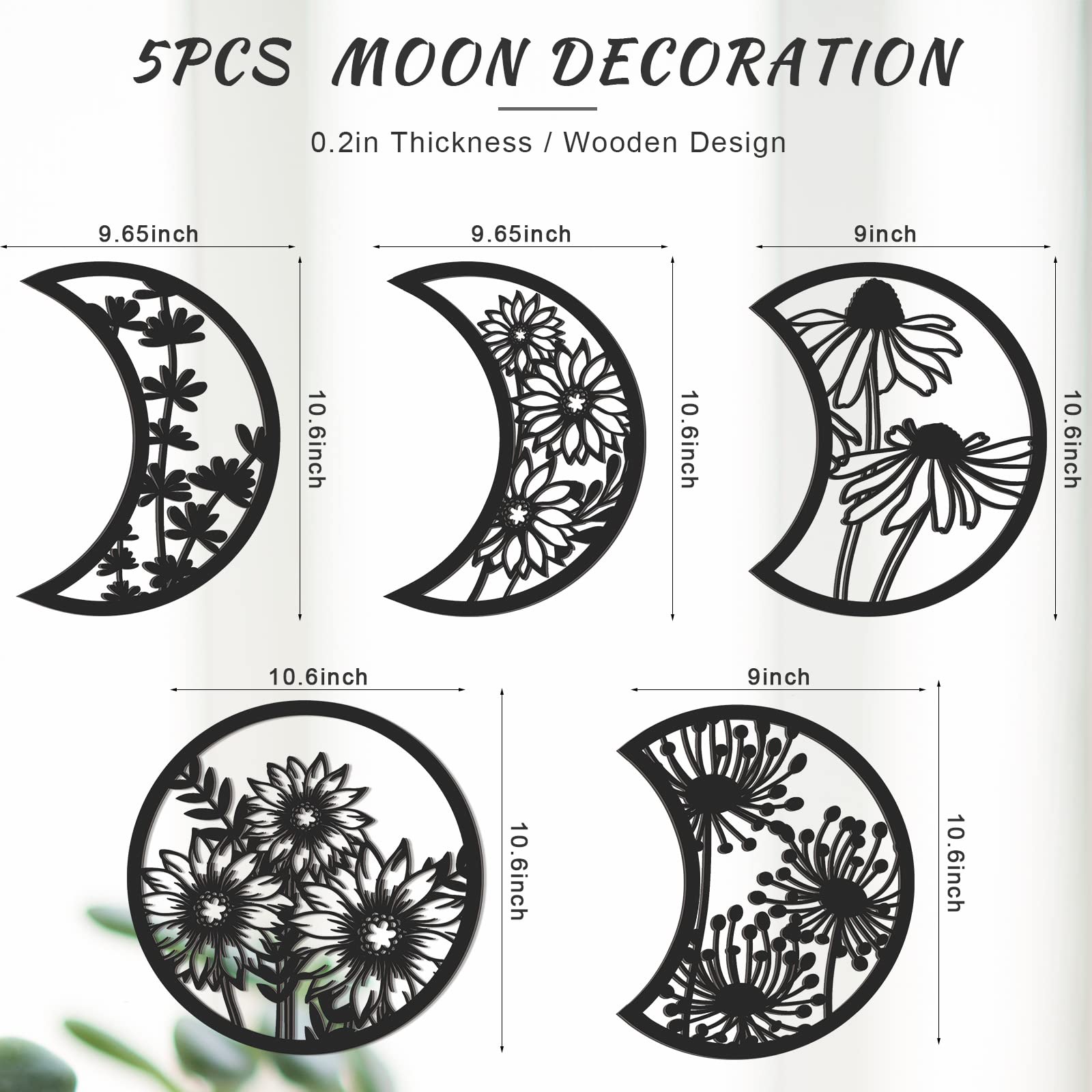 5 Pieces Moon Phase Wall Decor Boho Hanging Moon Phase Nordic Wood Wall Art For Living Room Bedroom Home Wall Decoration Room Ap