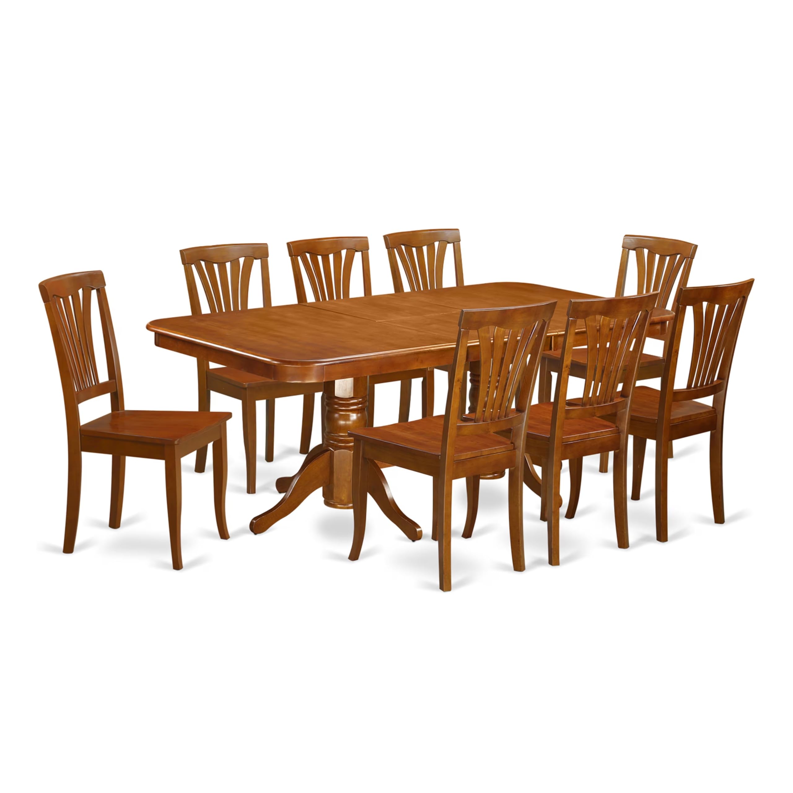East West Furniture NAAV9-SBR-W 9 Piece Kitchen Table Set Includes a Rectangle Dining Table with Butterfly Leaf and 8 Dining Chairs, 40x78 Inch, Saddle Brown