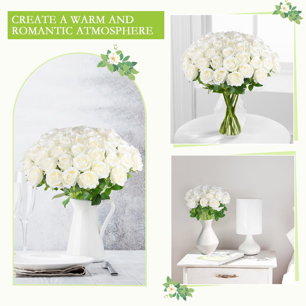 Hananona Artificial Roses In Bulk, Fake Silk Roses Realistic Roses For Wedding Centerpieces Flower Arrangement Home Decor (50, W