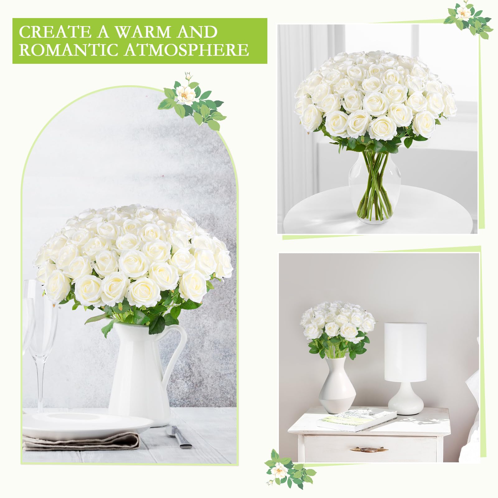 Hananona Artificial Roses In Bulk, Fake Silk Roses Realistic Roses For Wedding Centerpieces Flower Arrangement Home Decor (50, W