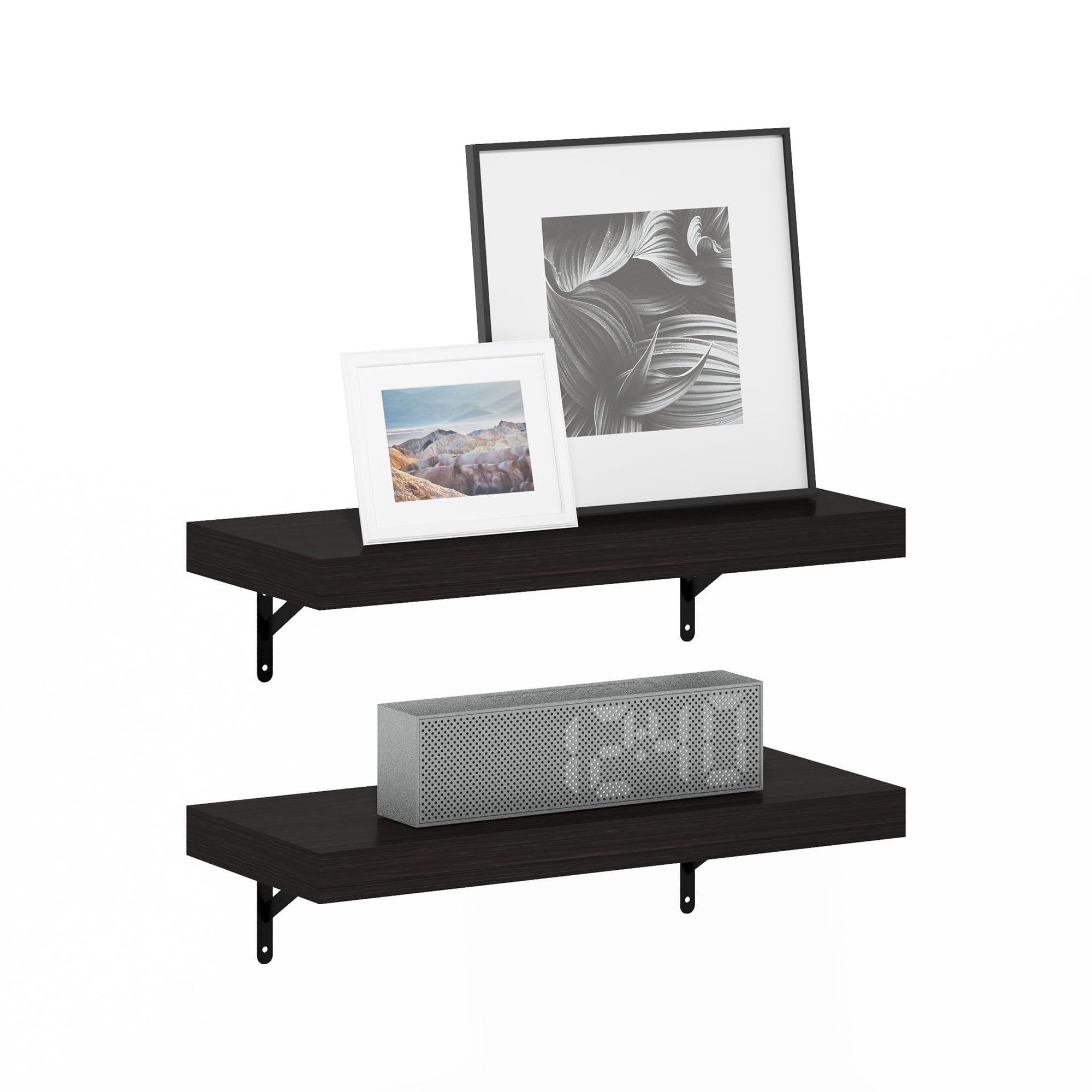 Furinno Tanna 22-Inch Wall Mounted Floating Display Shelves, Tobacco Oak, Set of 2