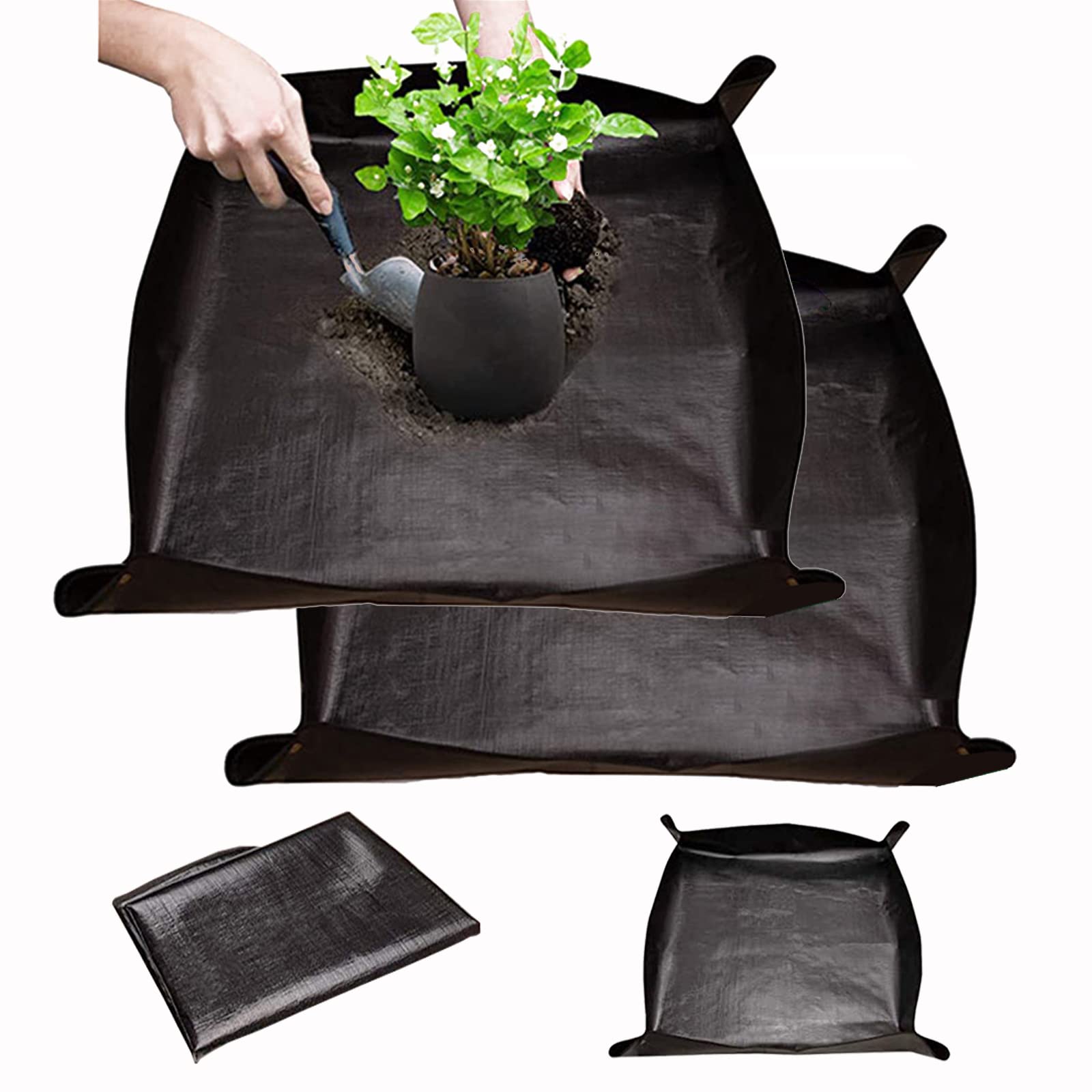 Biuwing 2Pcs Indoor Plant Transplanting Repotting Mat Foldable Garden Work Cloth Waterproof Thicken Gardening Mat, Black (26.8'