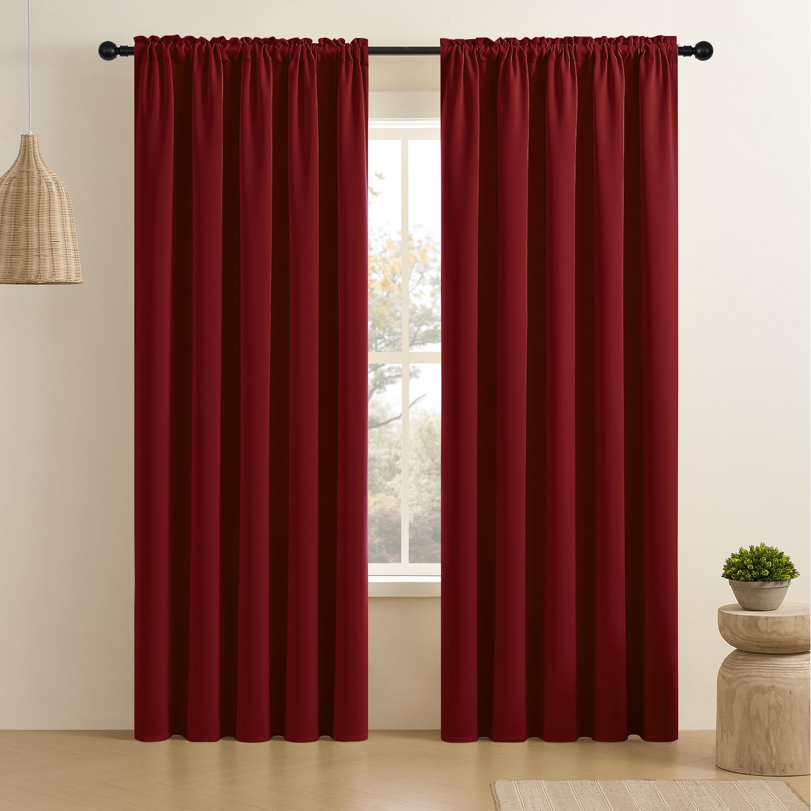 CUCRAF Maroon Red Blackout Curtains 108 inch Length 2 Panels Set, Rod Pocket Room Darkening Drapes for Bedroom Living Room, Insu