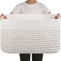 OIAHOMY 75L Blanket Basket, Woven Cotton Rope Basket for Organizing 22   x17   x12   , Used for Living Room, Bedroom, Nursery, L