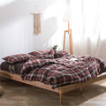 VM VOUGEMARKET Red Gingham Duvet Cover King Muslin Cotton Plaid Bedding Set Soft Breathable Linen Like Gauze Comforter Cover wit