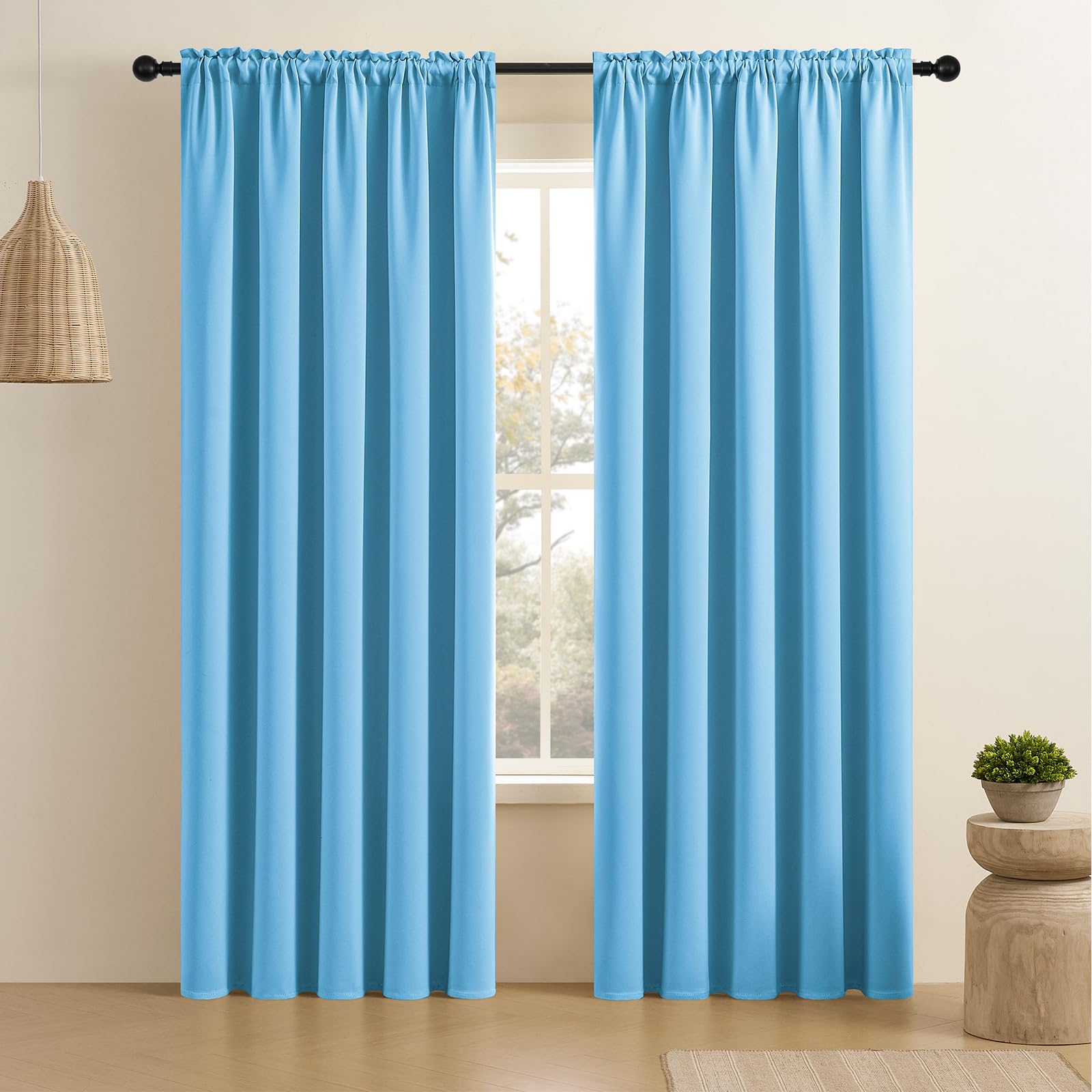 CUCRAF Light Blue Blackout Curtains 84 inch Length 2 Panels Set, Rod Pocket Room Darkening Drapes for Bedroom Living Room, Insul