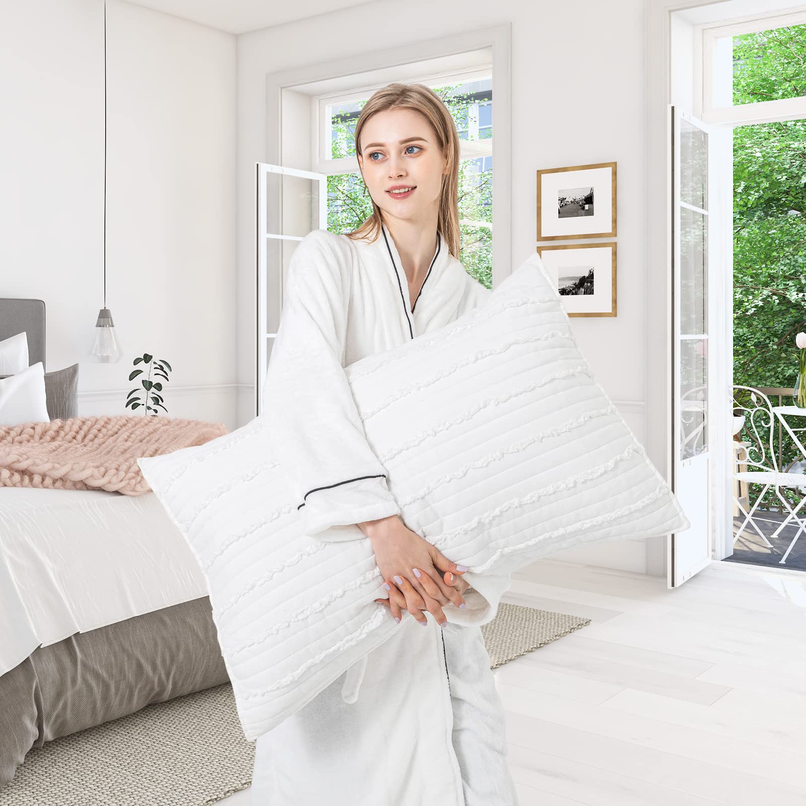 Bosowos Standard Size Pillow Shams Set Of 2, Ultra Soft Breathable 20 X 26 Inches Pillow Case Envelope Closure, Microfiber Farmh
