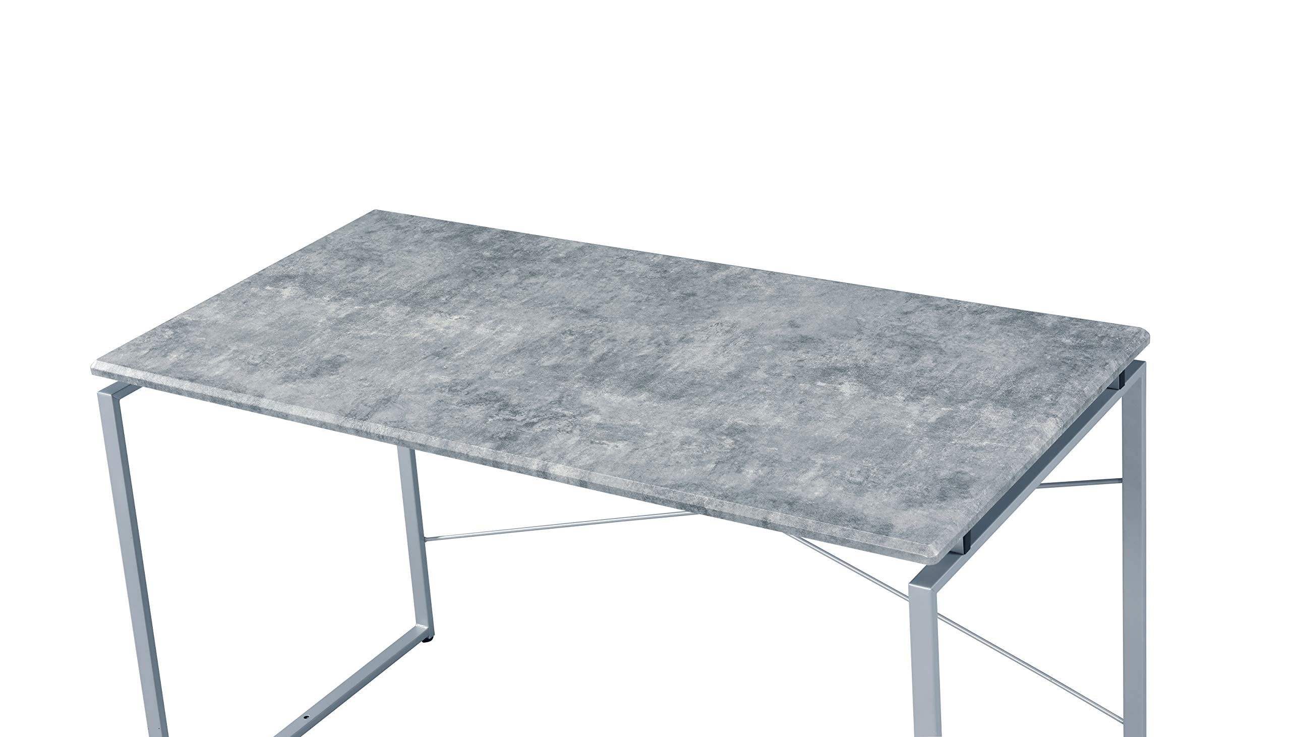 Acme Jurgen Wooden Rectangle Top Writing Desk In Faux Concrete And Silver
