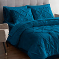 Maple&Stone Queen Teal Comforter Set 7 Pieces Pinch Pleat Bed In A Bag, Flat Sheet, Fitted Sheet, Pillowcases, Pillow Shams, Com